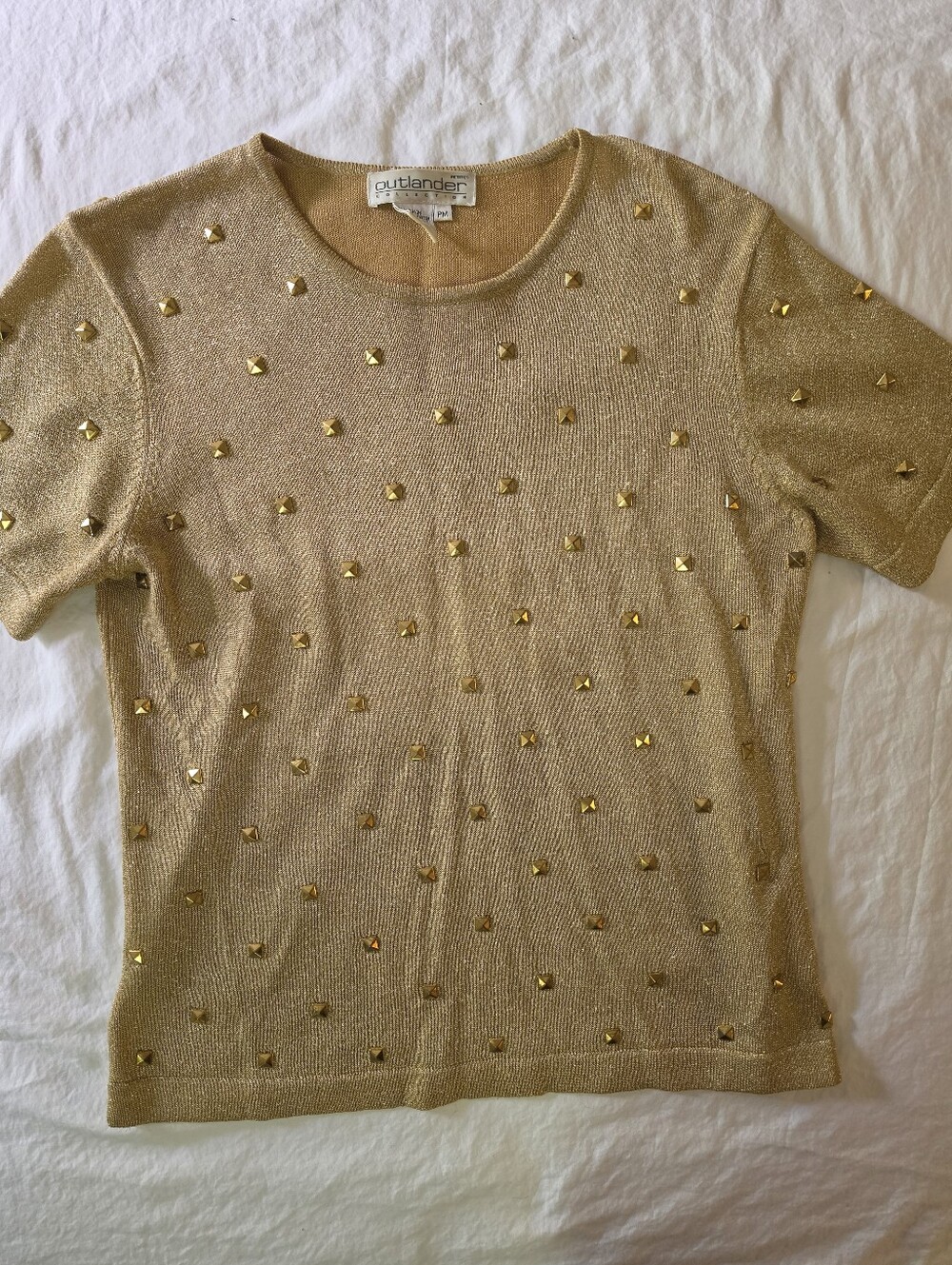 Outlander Vintage 90s Y2K Gold Metallic Studded Knit Top PM